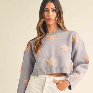 STAR PATTERN CROP KNIT SWEATER
